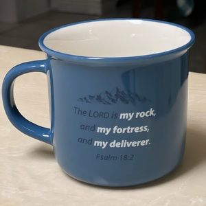 Blue coffee mug with scripture. New